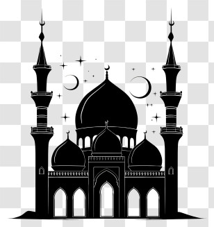 Mosque Silhouette - Mosque Silhouette With Crescent Moons Transparent PNG