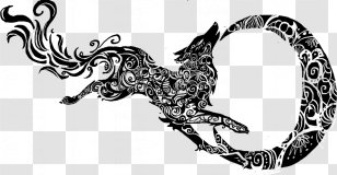 Gray Wolf Tribe Tattoo - Line Art - Tribal Transparent PNG