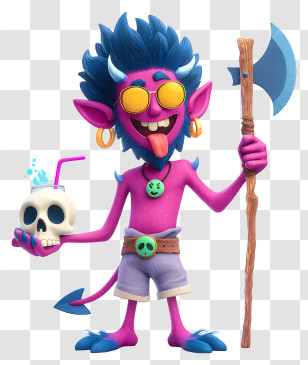 Quirky Cartoon Demon - Purple Demon With Axe And Skull Transparent PNG