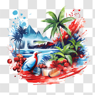 Costa Rica Independence Day - Tropical Landscape With Bird And Palm Trees Transparent PNG