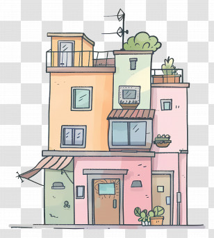 Doodle Building - Cartoon Illustration Of A Colorful House Transparent PNG