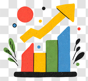 Graph With Raising Arrow - Colorful Bar Chart With Upward Arrow Transparent PNG