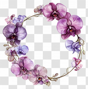 Circle Frame - Beautiful Purple Orchid Wreath Design Transparent PNG