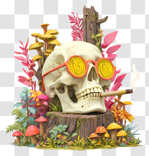 Skull Wears Sunglasses - Psychedelic Skull With Cigarette Transparent PNG