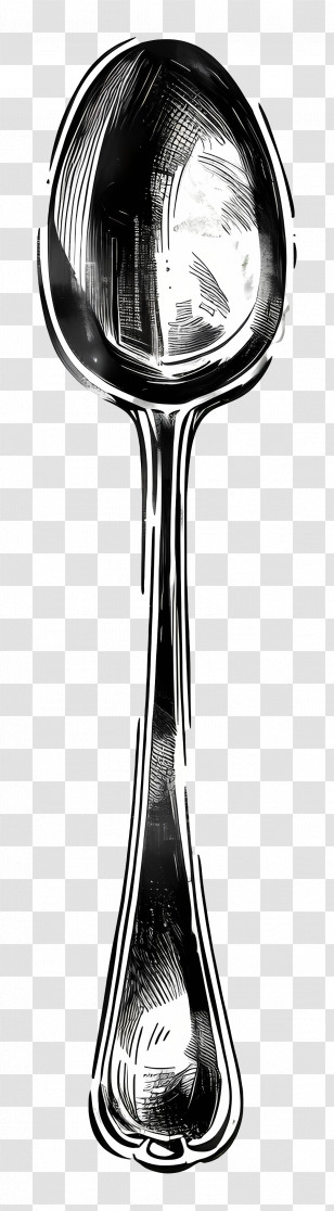 Spoon - Black And White Spoon Illustration Transparent PNG
