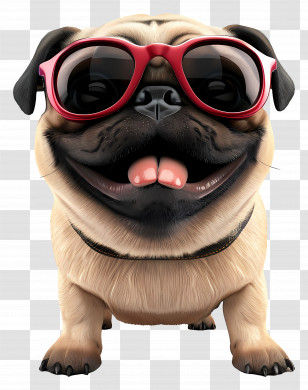 3d Dog - Cool Pug Dog With Red Sunglasses Transparent PNG