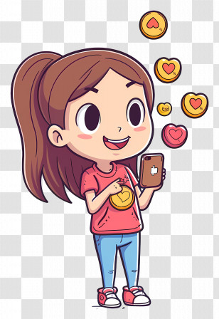 Likes - Cute Girl With Phone And Social Media Likes Transparent PNG