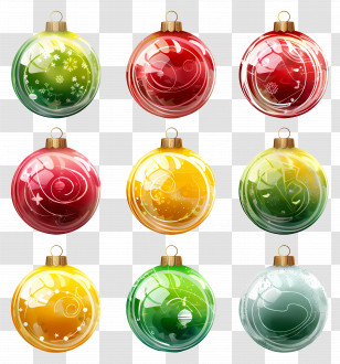 Glass Ball Ornaments - Colorful Christmas Ornaments Set Transparent PNG