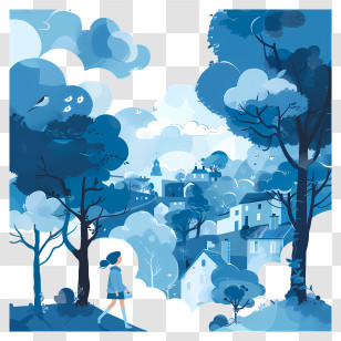 Blue Background - Peaceful Blue Village Scene Transparent PNG
