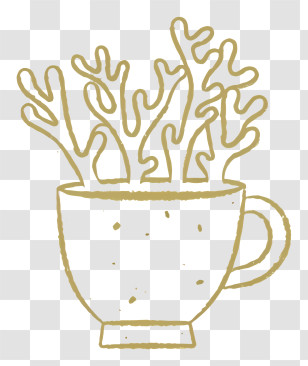 Gold And Black Drawing - Simple Line Drawing Of Plant In Cup Transparent PNG
