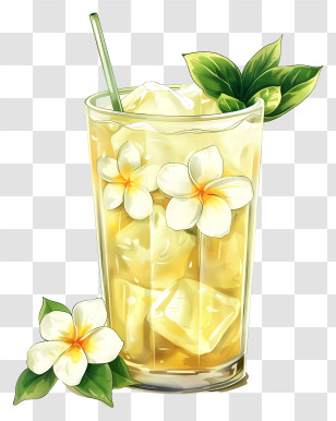 Aam Panna - Illustrated Lemon Iced Tea With Floral Decoration Transparent PNG