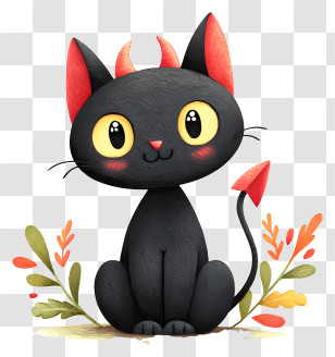 Cute Devil Cat - Cute Black Cat Cartoon Character Transparent PNG