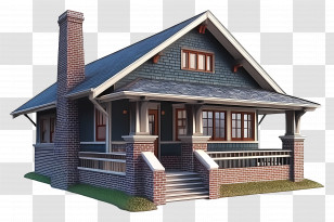 Craftsman Bungalow - Cozy Brick House With Porch Transparent PNG