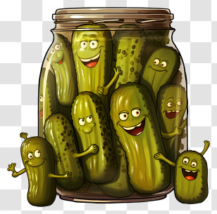 Cartoon Pickles - Jar Of Pickles With Happy Faces Transparent PNG