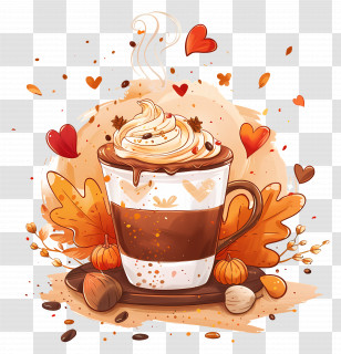 Pumpkin Spice - Autumn Coffee Art With Heart And Pumpkin Decorations Transparent PNG