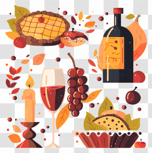 Thanksgiving Food - Autumn Feast With Wine And Pie Transparent PNG
