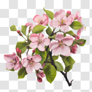 Apple Blossom - Branch With Pink Cherry Blossoms Transparent PNG