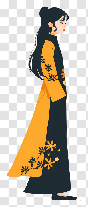 Fashion Girl - Woman In Yellow-Black Traditional Clothing Illustration Transparent PNG
