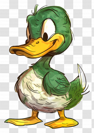 Cartoon Duck - Cartoon Green Duck Smiling In Whimsical Style Transparent PNG