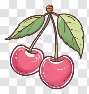 Cherry - Charming Cherry Illustration With Leaves Transparent PNG