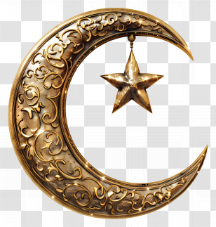 Golden Crescent - Golden Crescent Moon And Star Decor Transparent PNG