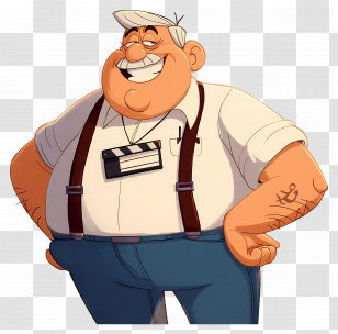 Albert Reynolds - Smiling Cartoon Man With Suspenders And Clapperboard Transparent PNG