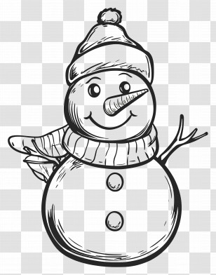 Christmas Coloring Page - Smiling Snowman With Scarf Transparent PNG
