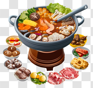 Realistic Chinese Hot Pot - Traditional Hot Pot With Assorted Ingredients Transparent PNG