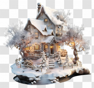 Winter Morning - Snow-Covered Fairytale House In Winter Wonderland Transparent PNG