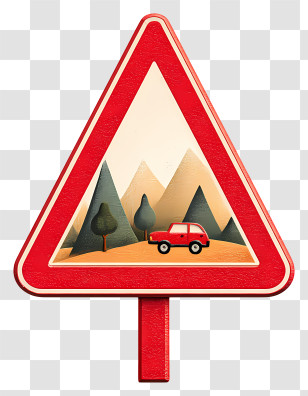 Yield Sign - Illustrated Mountain Road Warning Sign Transparent PNG