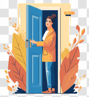 Woman Opening The Door - Woman Opening A Blue Door Transparent PNG