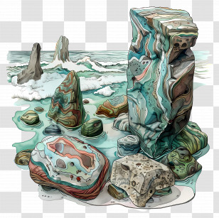 Rocks And Ocean - Rocky Shore With Waves Transparent PNG