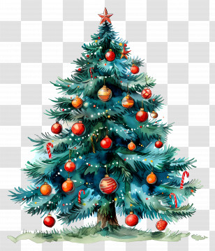 Christmas Tree - Decorated Christmas Tree With Ornaments Transparent PNG