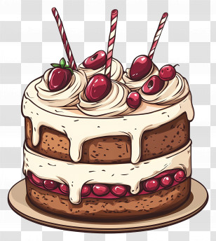 Cake Drawing - Cherry Cake With Cream And Cherries Transparent PNG