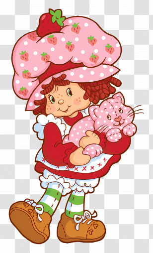 Strawberry Shortcake - Girl With Pink Cat And Strawberry Hat Transparent PNG