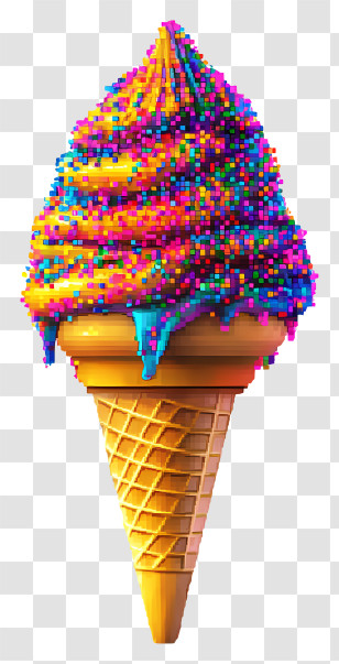 Melting Ice Cream - Pixel Art Ice Cream Cone Transparent PNG