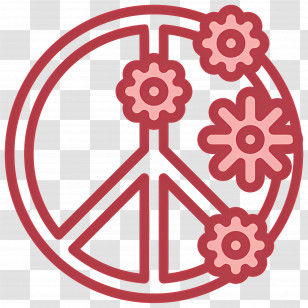Peace Sign - Red Peace Symbol With Flowers Transparent PNG