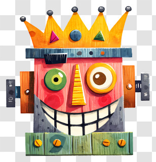 Robot Face - Playful Crowned Robot Transparent PNG