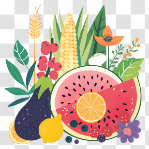 Food Background - Vibrant Fruits And Vegetables Illustration Transparent PNG