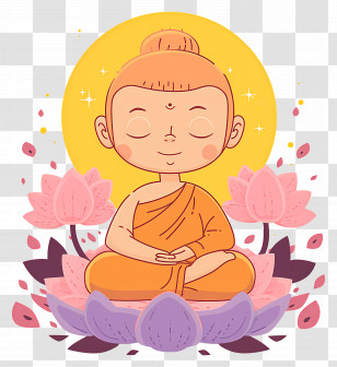 Buddha - Meditating Monk Cartoon With Lotus And Halo Transparent PNG