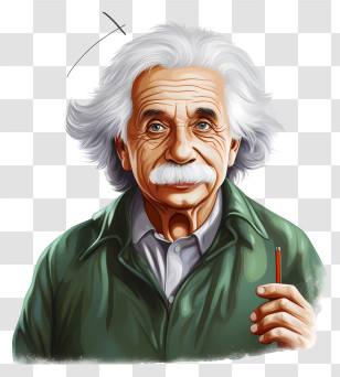 Realistic 3d Style Albert Einstein Portrait - Cartoon Scientist Illustration Holding Pencil Transparent PNG