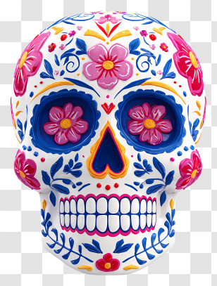 Sugar Skull Face Paint - Colorful Sugar Skull For Day Of The Dead Transparent PNG