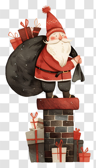 Cute Santa - Santa Delivering Gifts On Chimney Transparent PNG
