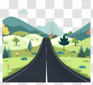 Highway Landscape - Rural Road Stretching Through Green Hills Transparent PNG