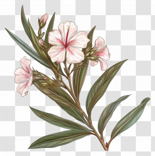 Oleander - Oleander Flower Branch With Detailed Leaf Design Transparent PNG