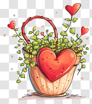 Cartoon Valentine Plant - Heart-shaped Plant In A Basket Transparent PNG