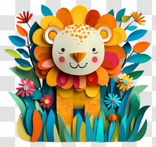 Cute Paper Art - Colorful Cartoon Lion Illustration Transparent PNG