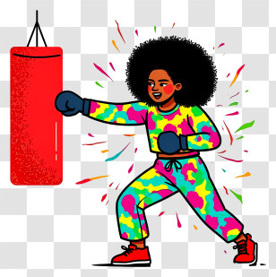 Girl Striking Punching Bag - Woman In Colorful Outfit Boxing Transparent PNG