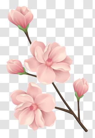 Pink Blossom - Magnolia Flowers With Buds Transparent PNG