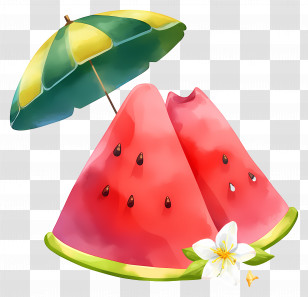 Watermelon Slice - Watermelon Slices With Decorative Umbrella Transparent PNG